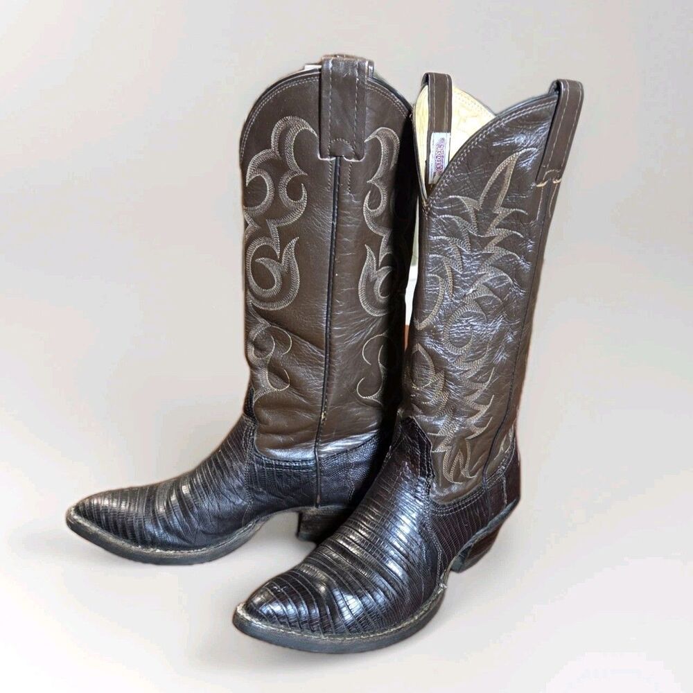 Nocona Lizard Skin Cowboy Western Boots Sz 5.5 B Brown Leather Coastal Cowgirl